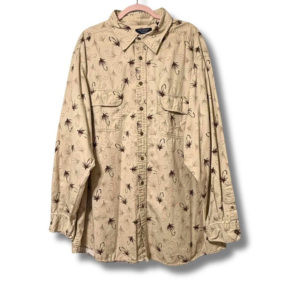 Roundtree & Yorke Outdoors Button Down Fly-Fishing Lure Print Shirt | Men’s 3XLT